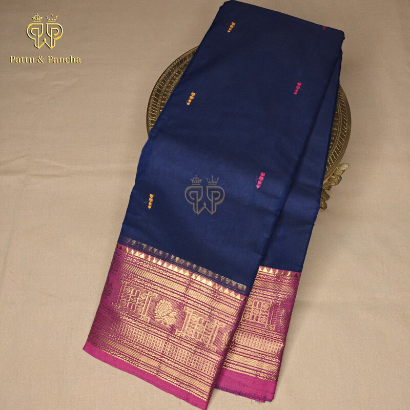 Kanchi cotton butta Navy Blue Pink