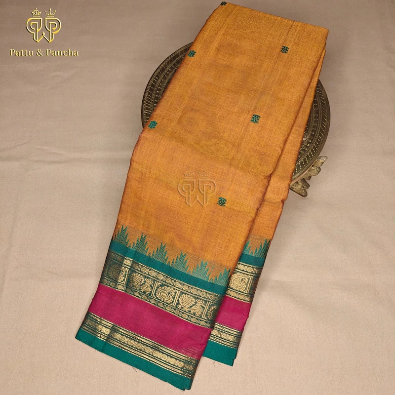 Kanchi cotton butta Mustard Green Pink
