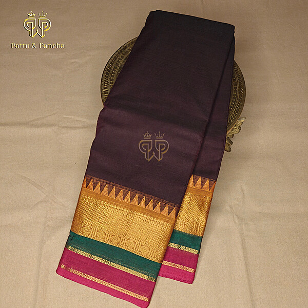 Kanchi cotton Brown Mustard Green Pink