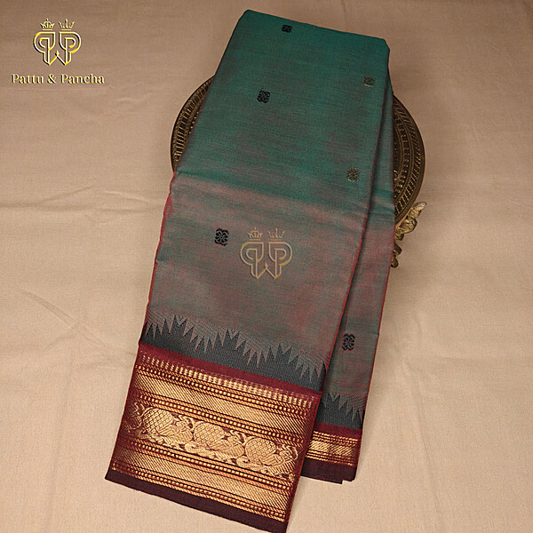 Kanchi cotton butta Bottle Green Brown