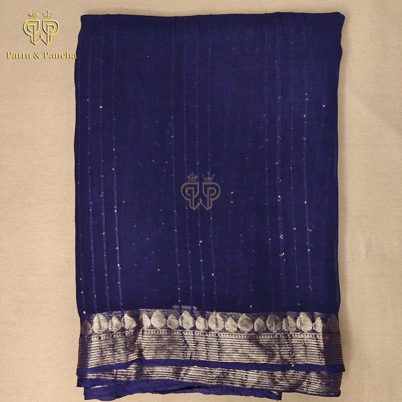 Viscose Georgette Sequence Navy Blue 1