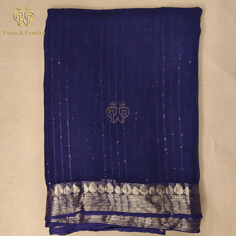 Viscose Georgette Sequence Navy Blue 1