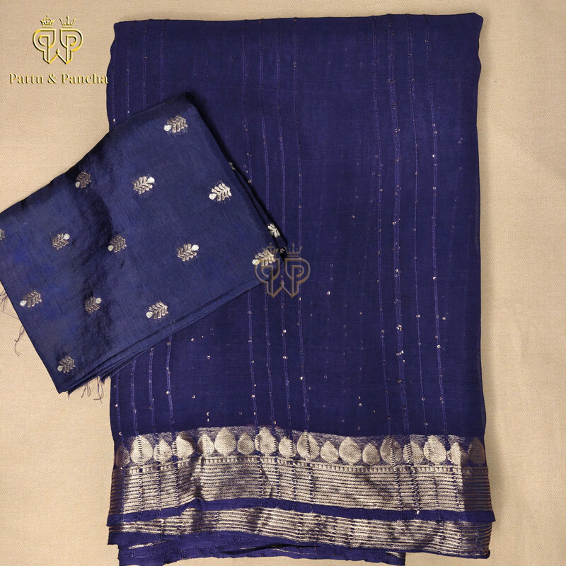 Viscose Georgette Sequence Navy Blue 1