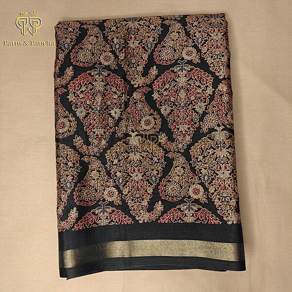 Mangalagiri Mul Mul Cotton with Jacquard Border Black 1
