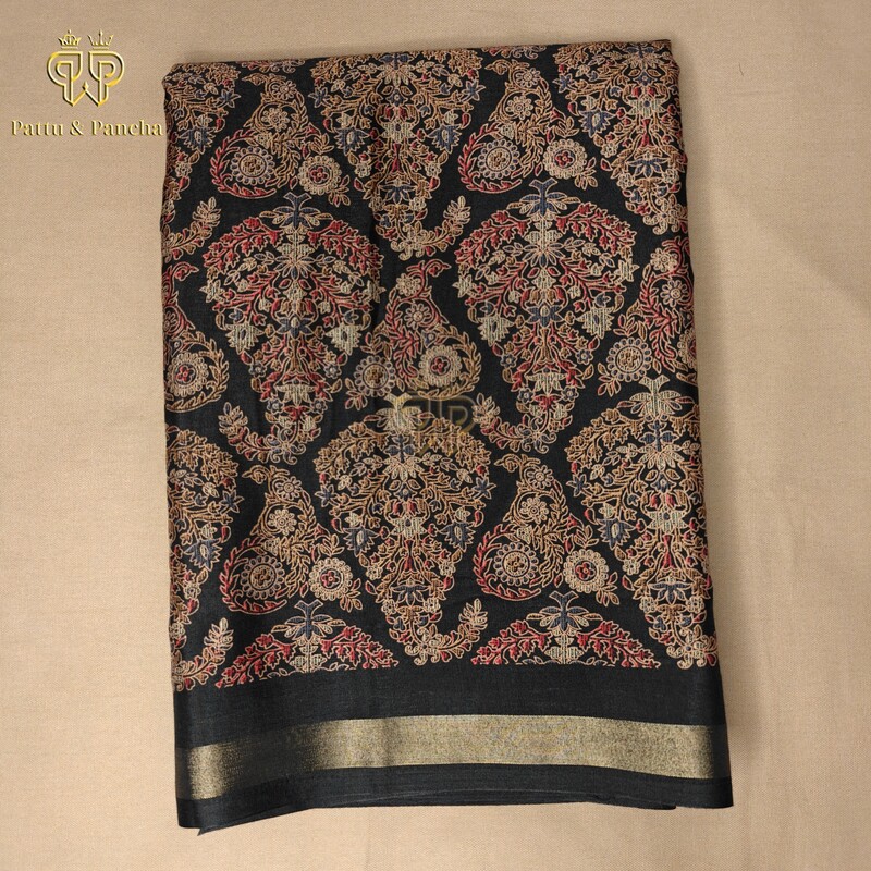 Mangalagiri Mul Mul Cotton with Jacquard Border Black 1