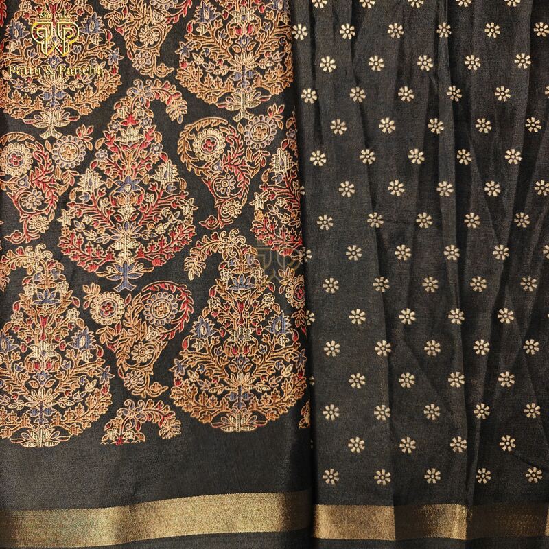 Mangalagiri Mul Mul Cotton with Jacquard Border Black 1