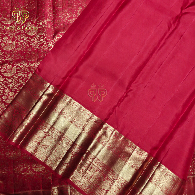Pure Silk Red Bridal Saree with Gold Zari Brocade Weaving and Rich Zari Border