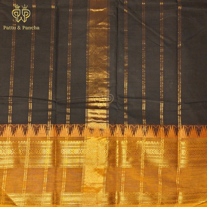 Kanchi Cotton Black and Mustard with Temple Zari Border