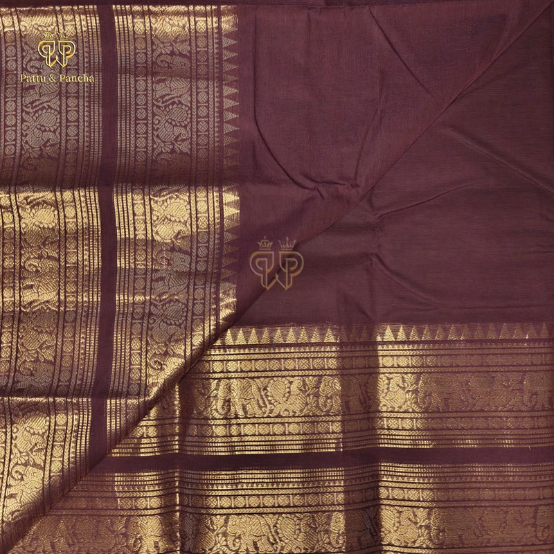 Kanchi Cotton Deep Maroon Saree with Gold Zari Border