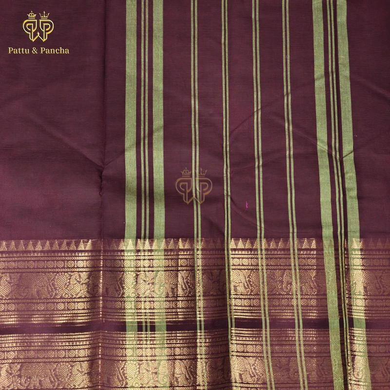 Kanchi Cotton Deep Maroon Saree with Gold Zari Border
