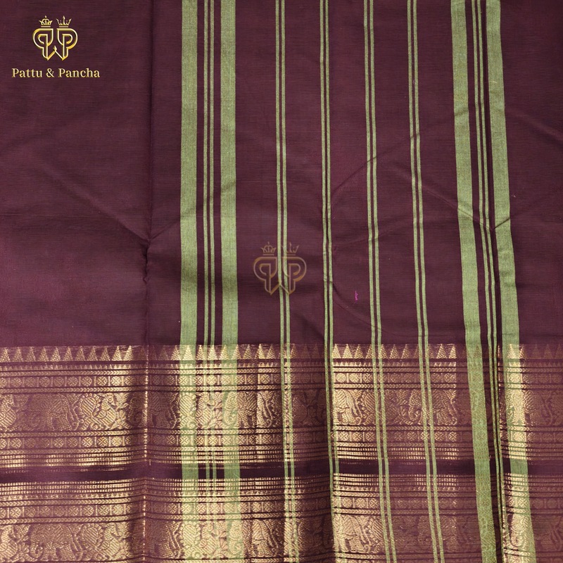 Kanchi Cotton Deep Maroon Saree with Gold Zari Border