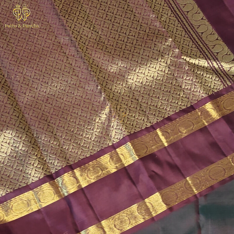 Pure Silk Bottle Green Dual Tone Saree with Coffee Brown Rettapet Zari Border