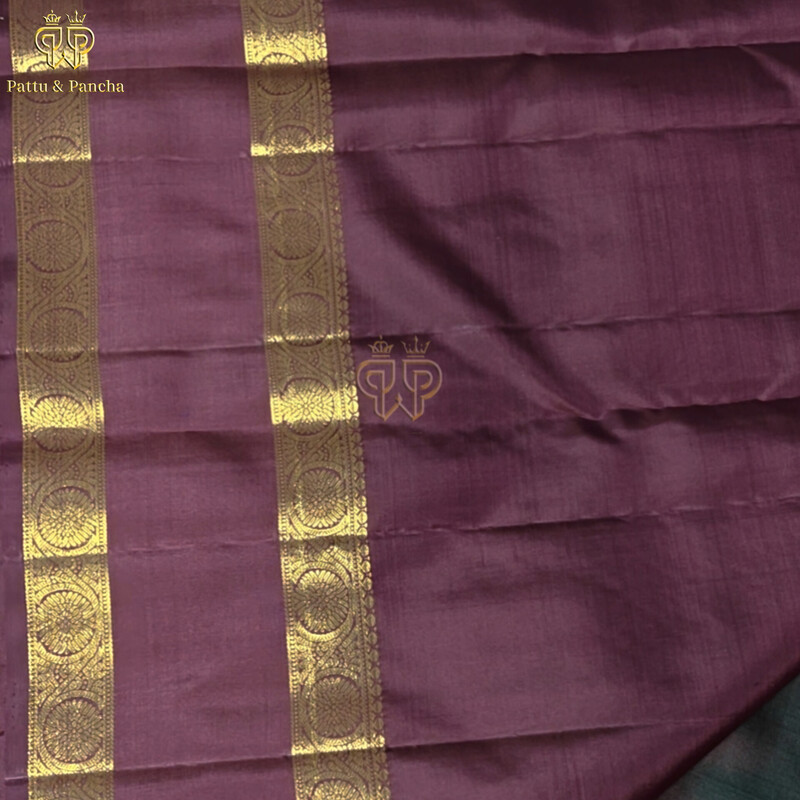 Pure Silk Bottle Green Dual Tone Saree with Coffee Brown Rettapet Zari Border