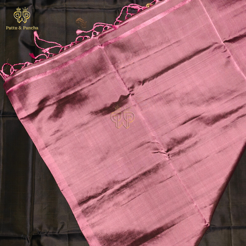 Pure Soft Silk Dark Purple Saree with Onion Pink Zari Floral Border