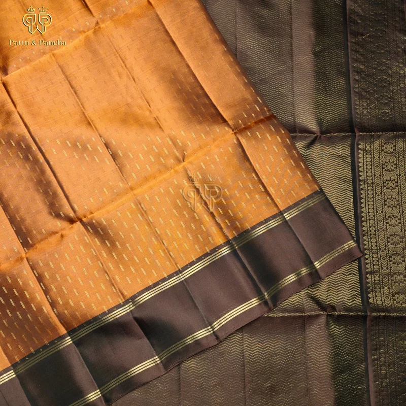 Pure Soft Silk Rust Orange Saree with Coffee Brown Retta pet Border