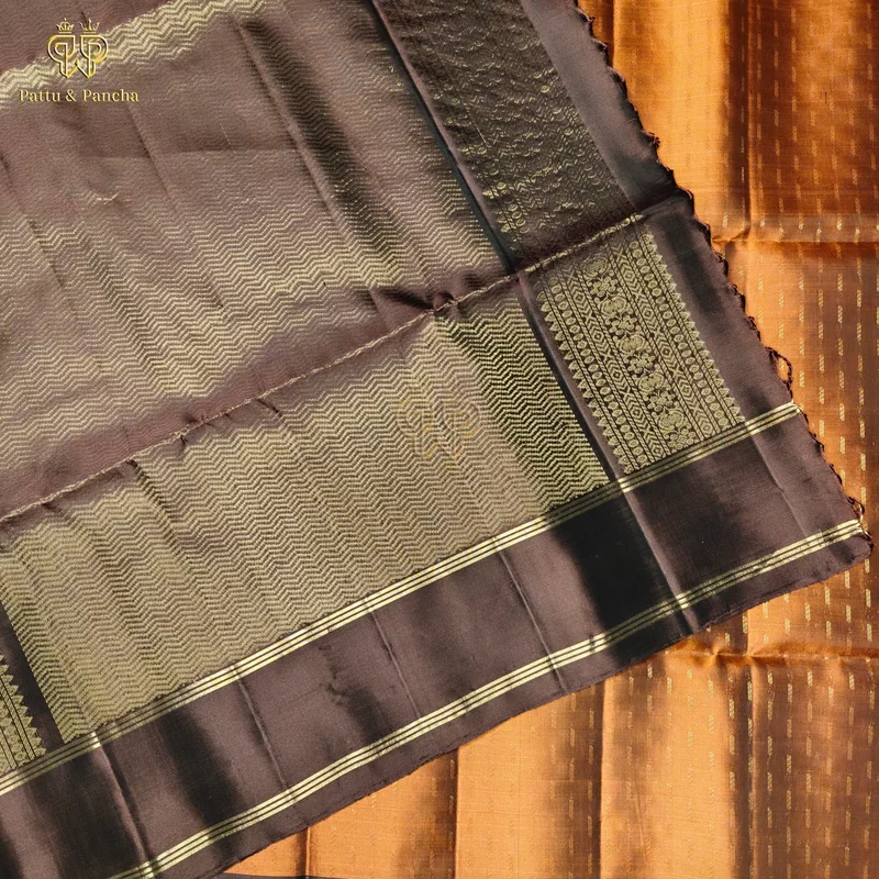 Pure Soft Silk Rust Orange Saree with Coffee Brown Retta pet Border