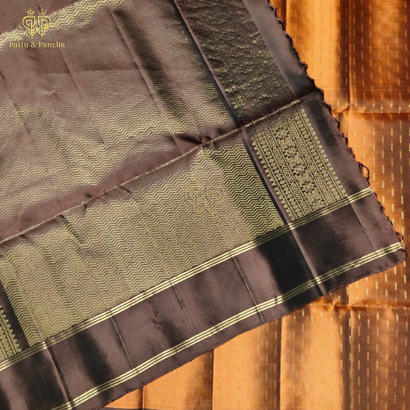 Pure Soft Silk Rust Orange Saree with Coffee Brown Retta pet Border