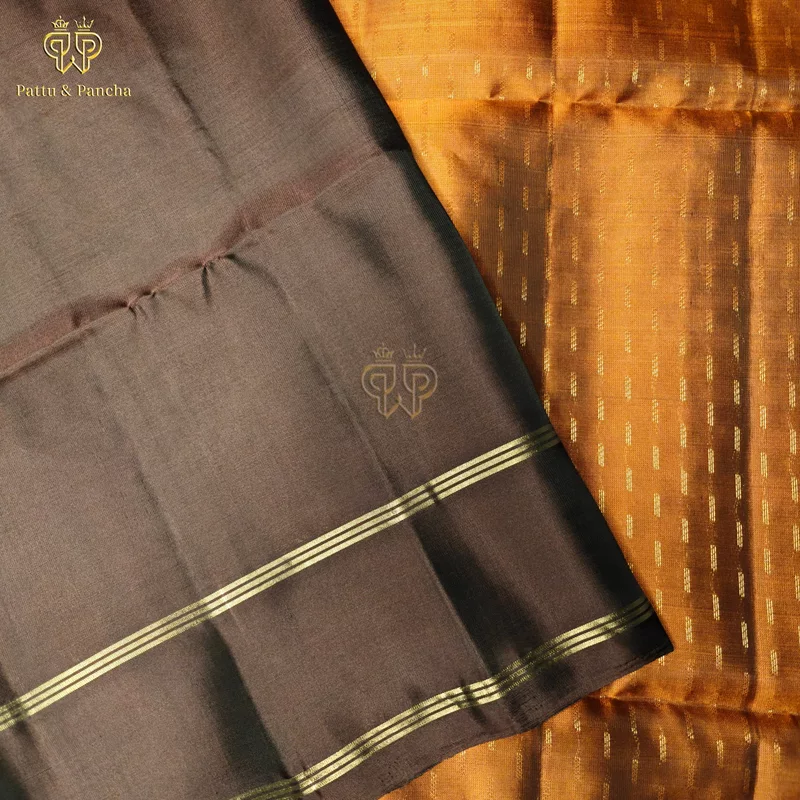 Pure Soft Silk Rust Orange Saree with Coffee Brown Retta pet Border