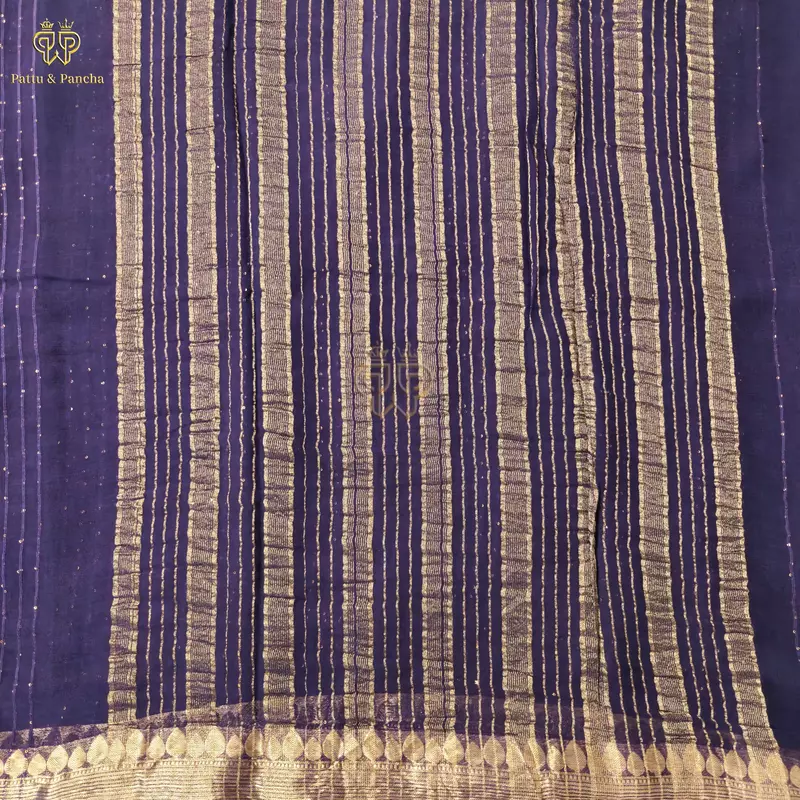 Viscose Georgette Navy Blue Saree with Sequin Work and Zari Border