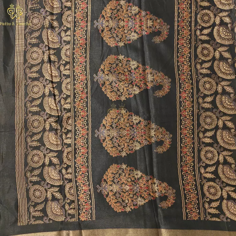 Mangalagiri Mul Cotton Black Printed Saree