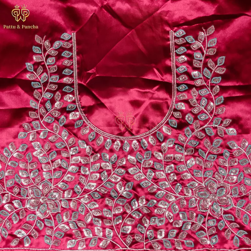 Off White Georgette Saree with Rani Pink Satin Embellished Blouse