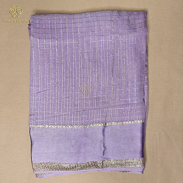 Viscose Georgette Checks Lavender Saree with Satin Border