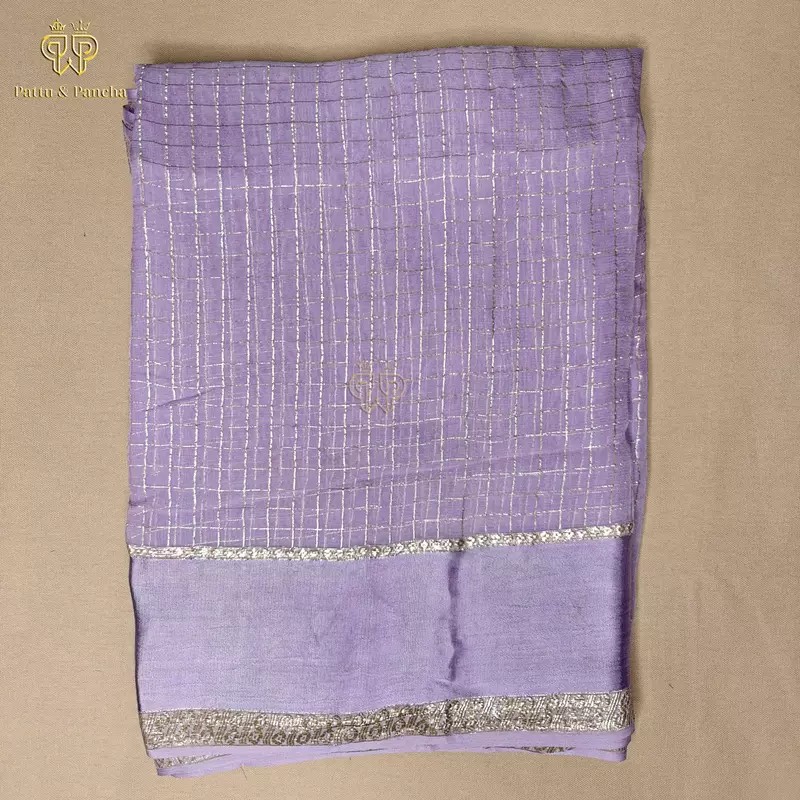 Viscose Georgette Checks Lavender Saree with Satin Border