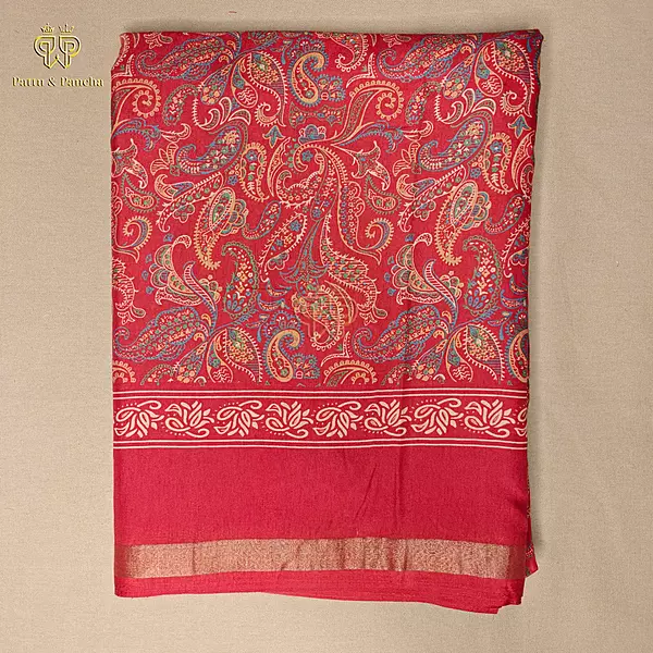 Mangalagiri Mul Cotton Saree Orangish Red with Paisley Prints Zari Border