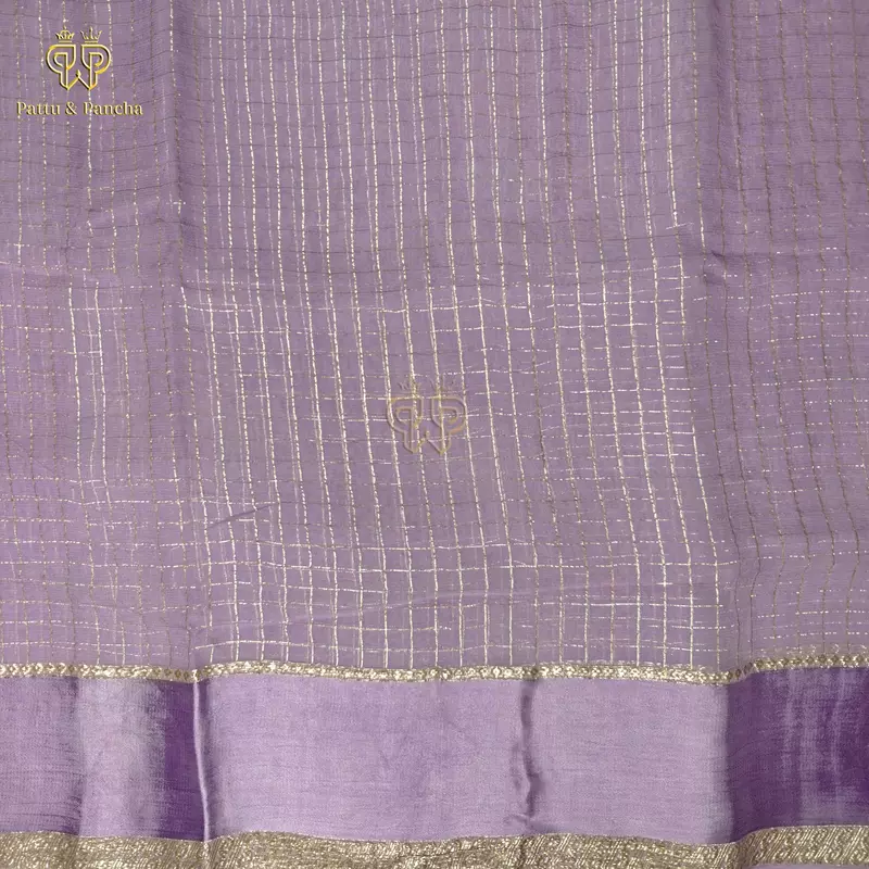 Viscose Georgette Checks Lavender Saree with Satin Border