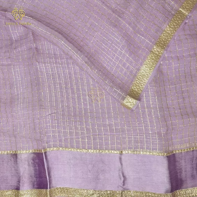 Viscose Georgette Checks Lavender Saree with Satin Border