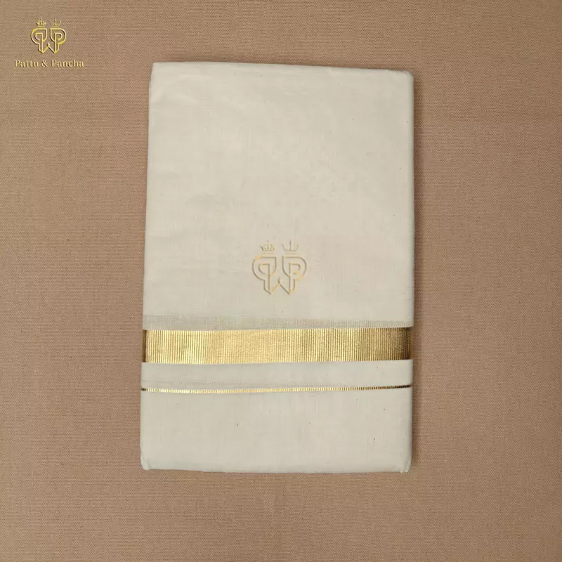 Kasavu Cotton Dhoti with Gold Zari Border