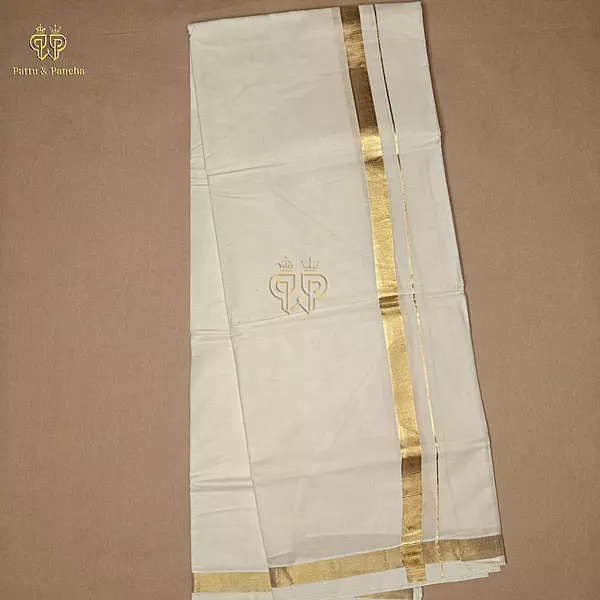 Kasavu Cotton Dhoti with Gold Zari Border