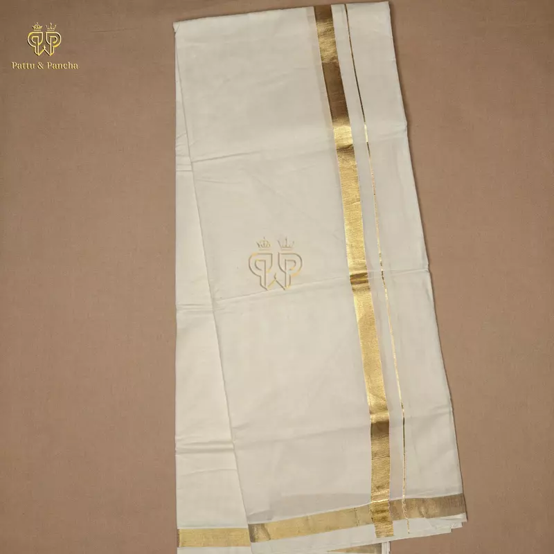 Kasavu Cotton Dhoti with Gold Zari Border
