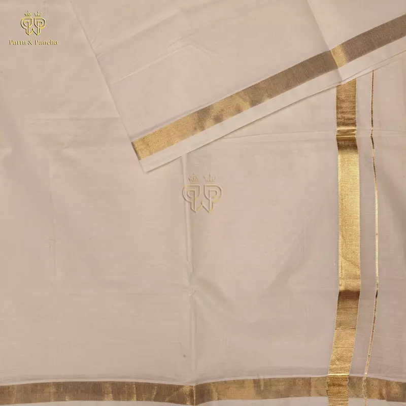Kasavu Cotton Dhoti with Gold Zari Border