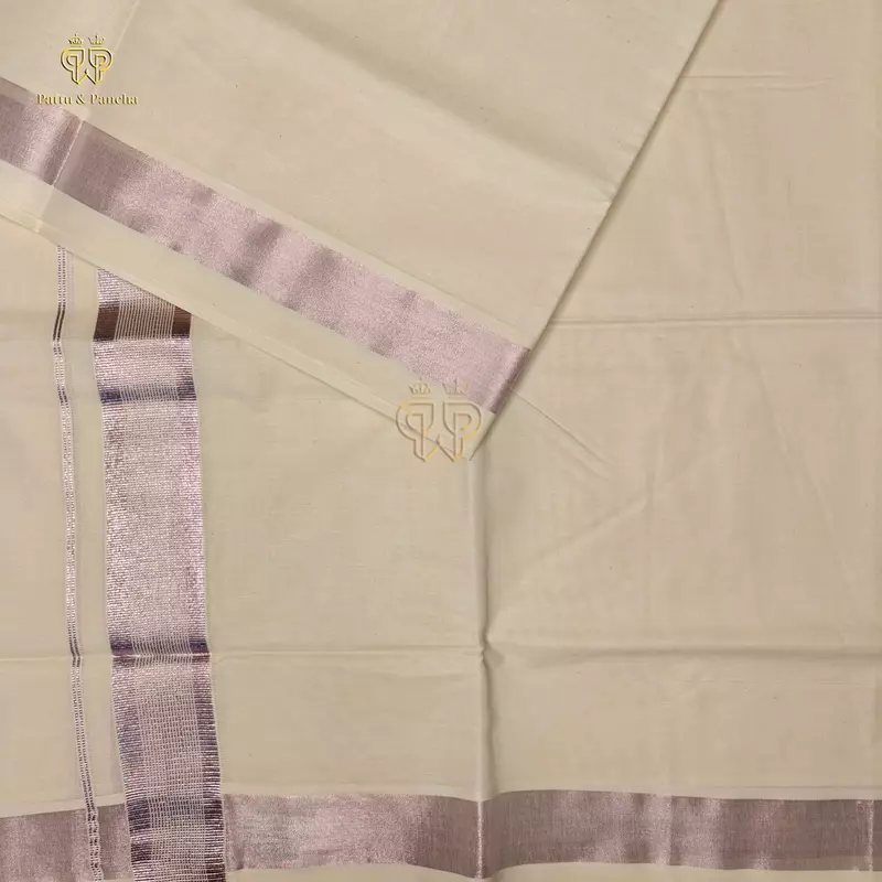 Kasavu Cotton Off White Dhoti with Lavender Zari Line Border