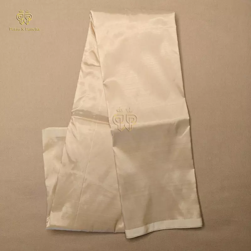 Pure Silk Blend Panchakacham Cream Gold Dhoti with Rich Gold Zari Border