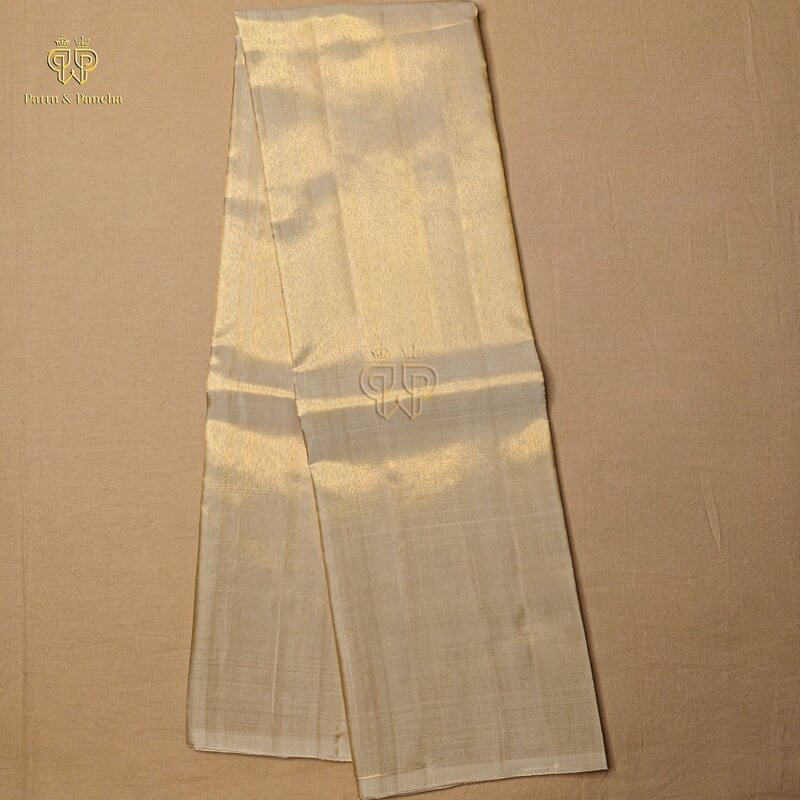 Pure Tissue Silk Groom Antique Gold Dhoti with Elephant Zari Border