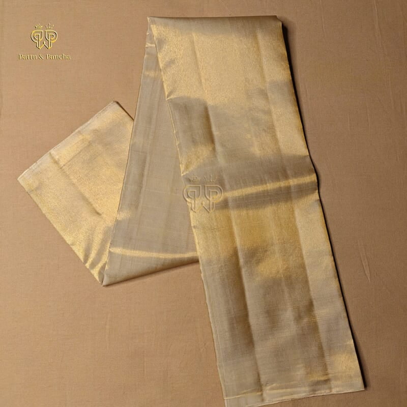 Pure Tissue Silk Groom Antique Gold Dhoti with Elephant Zari Border