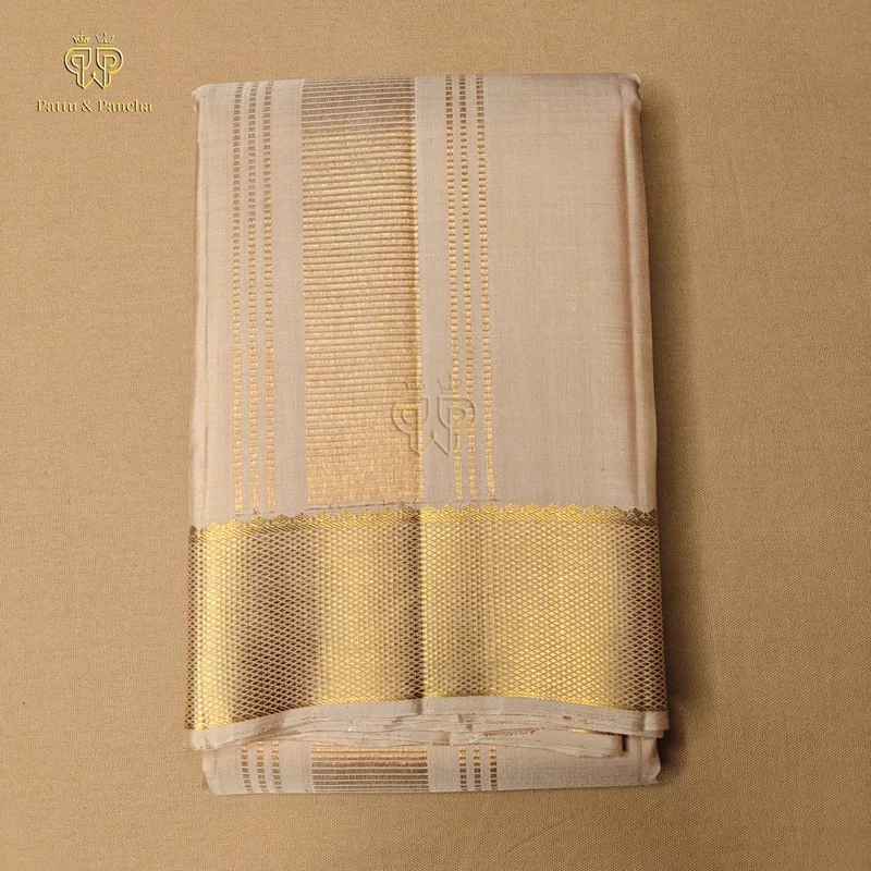 Pure Silk Groom Dhoti Pastel Pink with Gold Zari Border