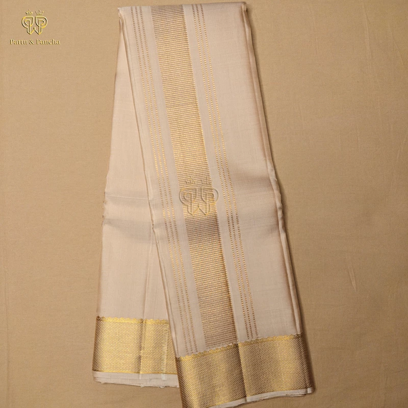 Pure Silk Groom Dhoti Pastel Pink with Gold Zari Border