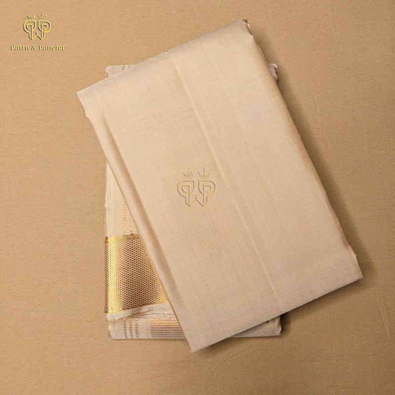 Pure Silk Groom Dhoti Pastel Pink with Gold Zari Border