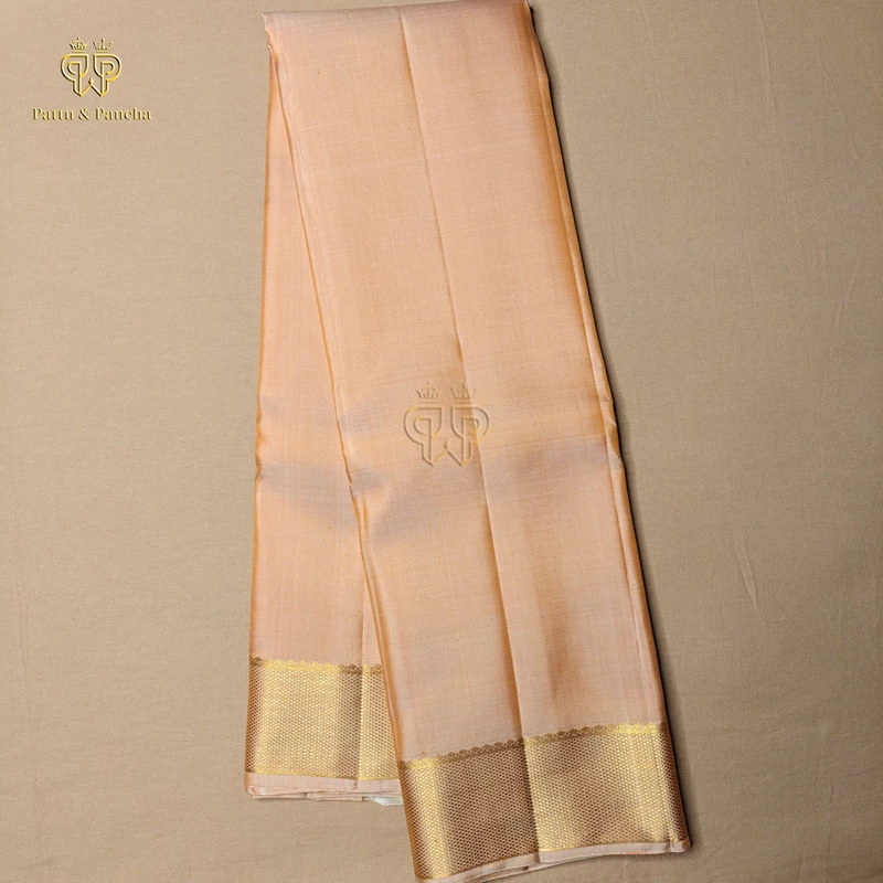 Pure Silk Groom Dhoti Peach with Gold Zari Border