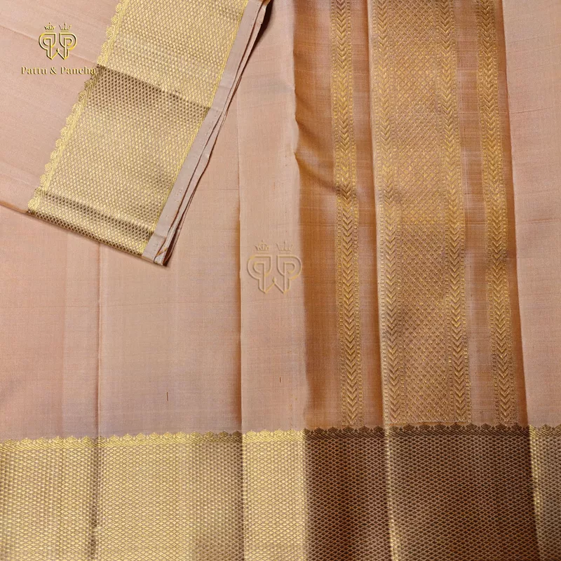Pure Silk Groom Dhoti Peach with Gold Zari Border