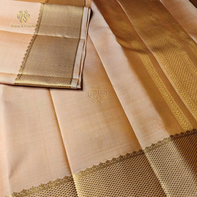 Pure Silk Groom Dhoti Peach with Gold Zari Border