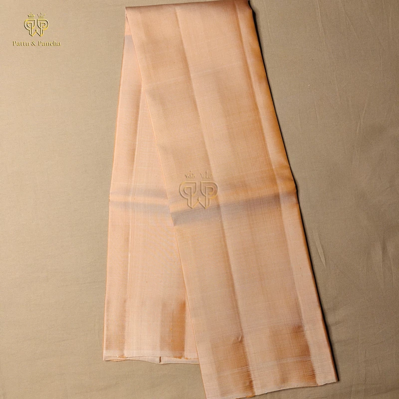Pure Silk Groom Dhoti Peach with Gold Zari Border