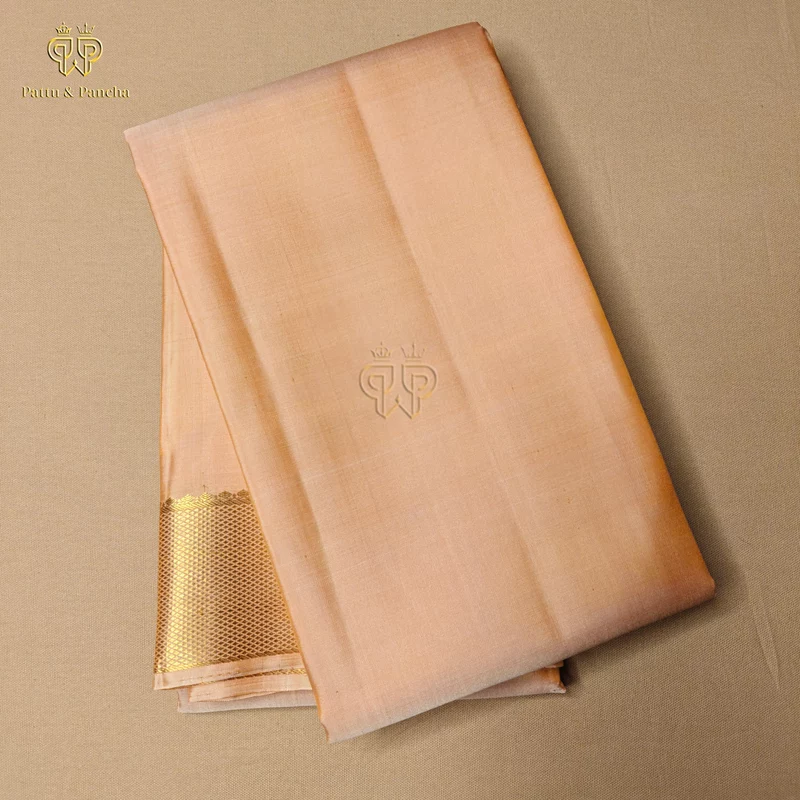 Pure Silk Groom Dhoti Peach with Gold Zari Border