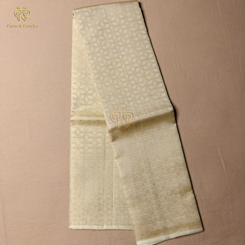 Pure Silk Golden Tissue Groom Panchakacham Dhoti with Elephant Zari Border