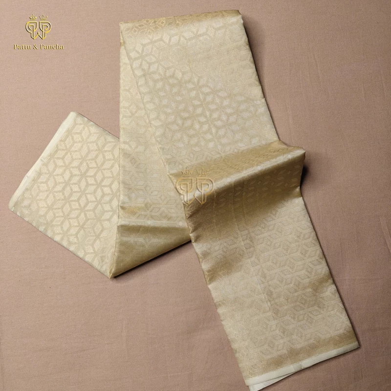 Pure Silk Golden Tissue Groom Panchakacham Dhoti with Elephant Zari Border