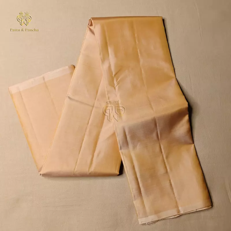 Pure Silk Panchakacham Peach Gold Groom Dhoti with Pallakku Design Border
