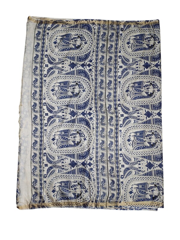 Indigo Kalamkari Cotton Silk Saree with Unstitched Blouse for Women